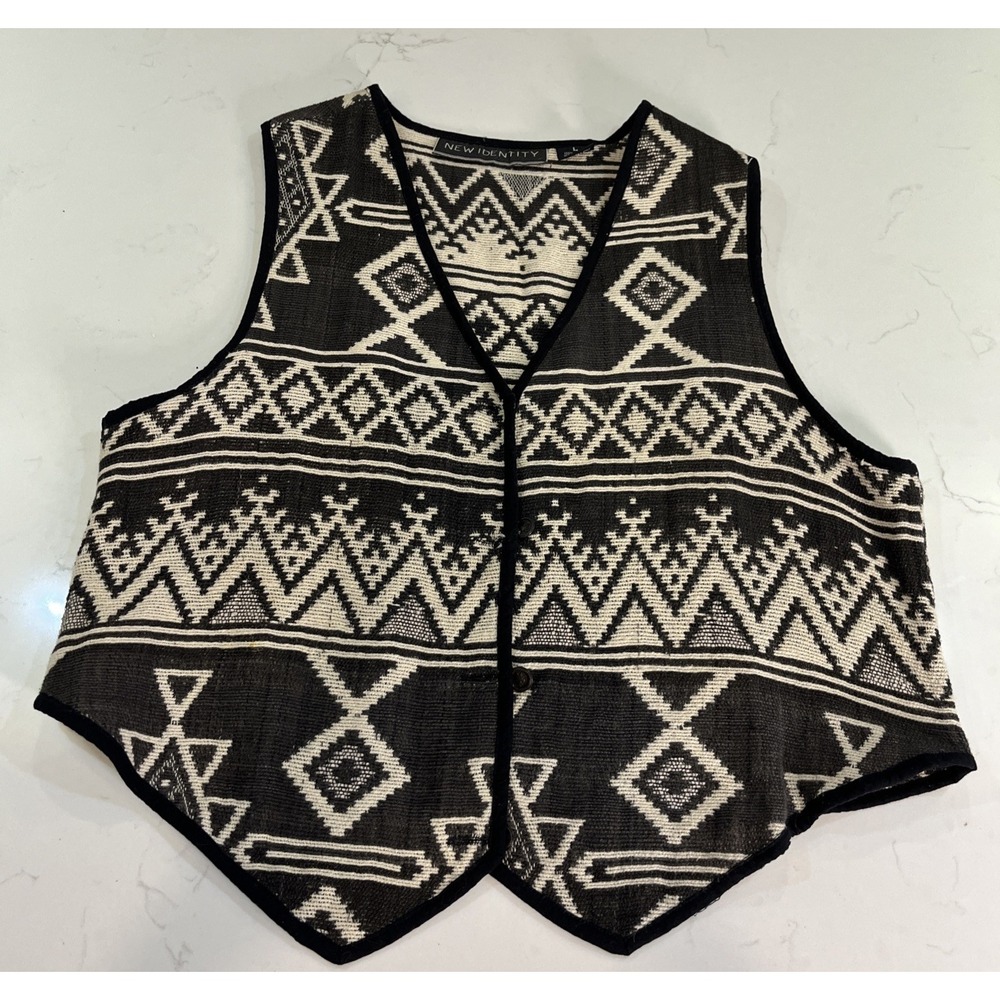 VTG New Identity Vest‎ Southwestern Aztec Cowgirl 100% Cotton Knit India LG READ